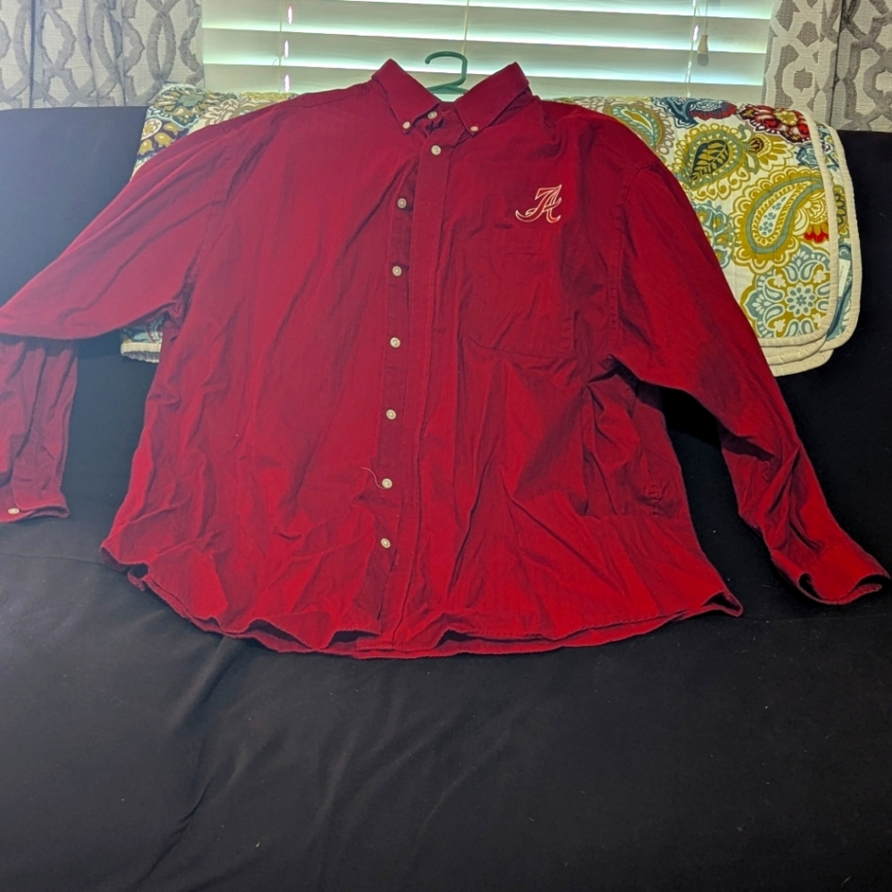 Red Button-Up Shirt with Embroidered  Alabama Logo